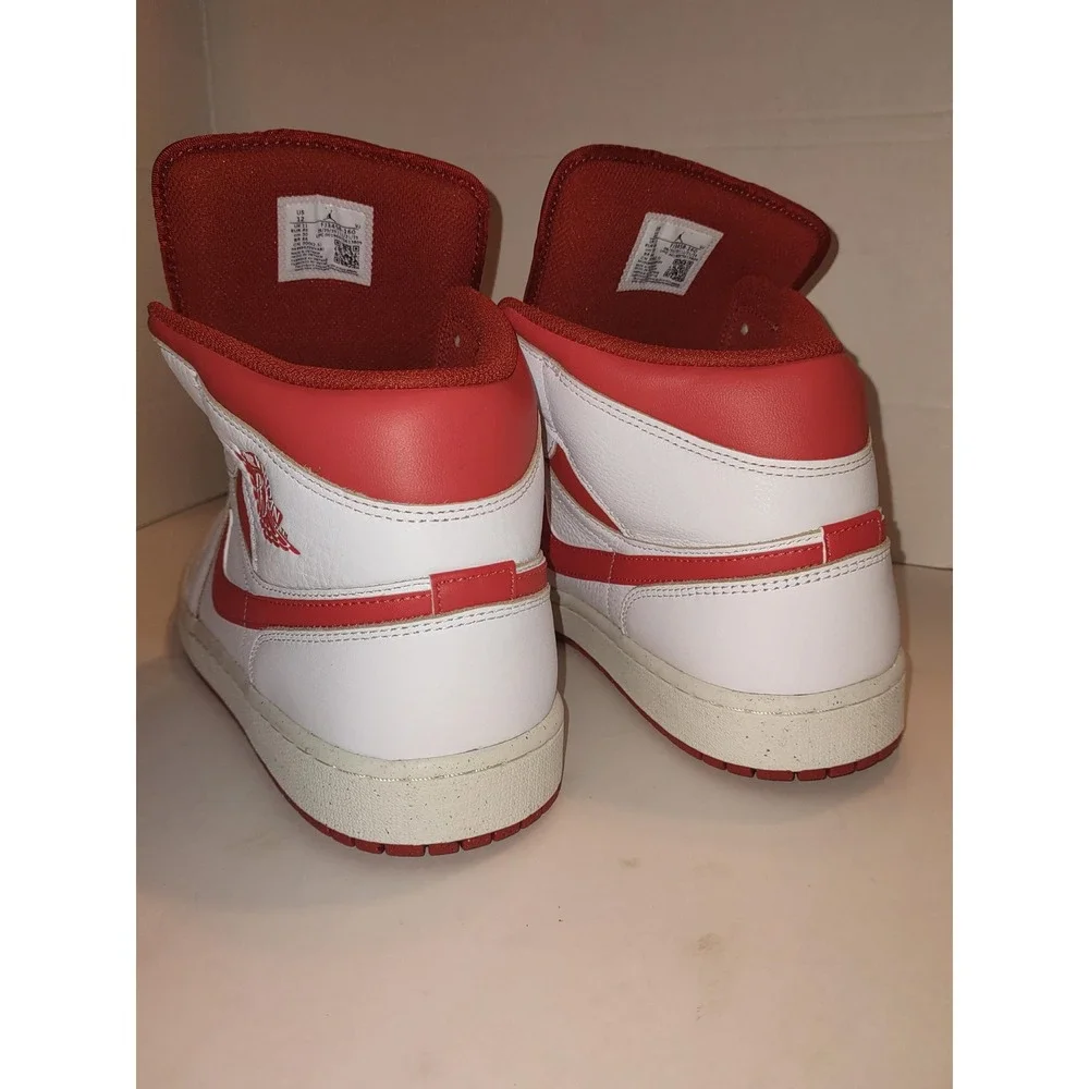 Nike Air Jordan 1 Mid SE Leather Sneakers White Dune Red Mens 12 NWOB FJ3458-160